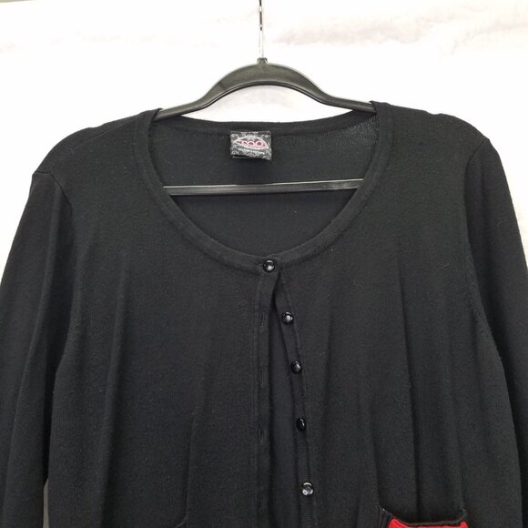 Too Fast Cardigan Womens XL Sugar Skull Bow Embroidery Button Stretch Knit Black - Picture 4 of 16